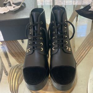 Chanel leather combat booties size 38